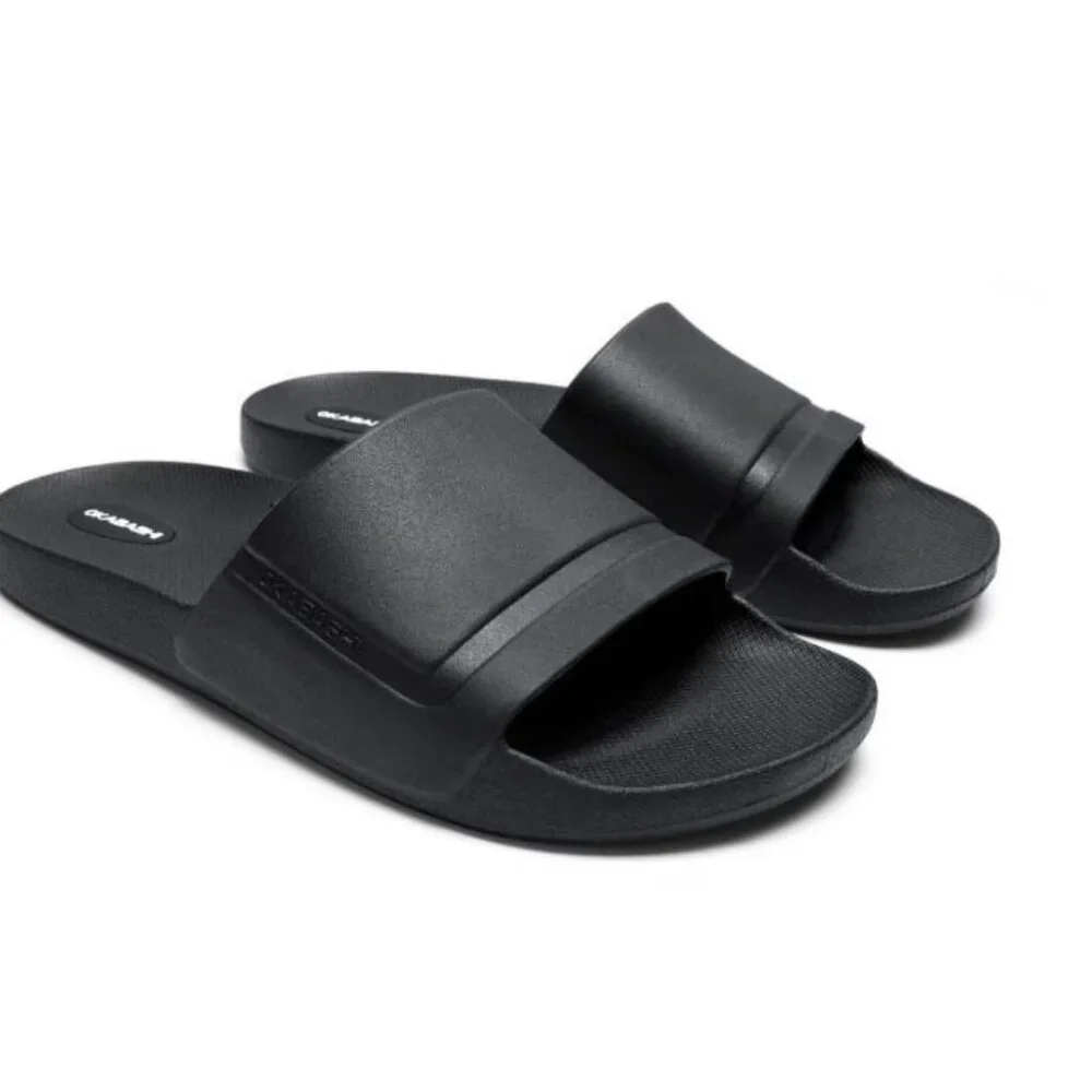 Men's Black OKABASHI Coast Slides Size 10 Beach Casual Minimal - Picture 1 of 7